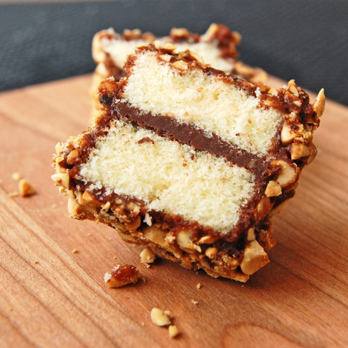 Nutella lamingtons halved close up